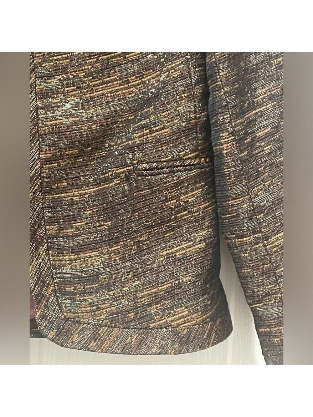 WILFRED Pirouette Blazer Acrylic Blend Metallic Bronze Open Front Jacket Size 4 - Picture 4 of 8